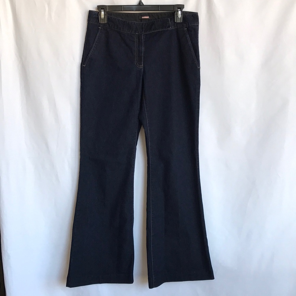 Express dark wash wide leg flare jeans, 8